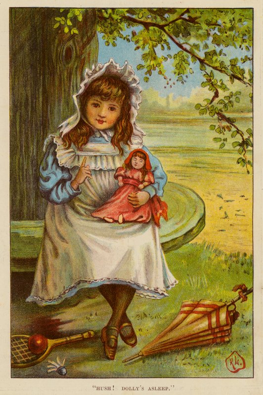 "¡Silencio! Dolly está dormida" (color litho) de English School