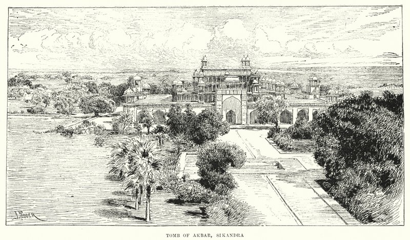 India: Tumba de Akbar, Sikandra (grabado) de English School