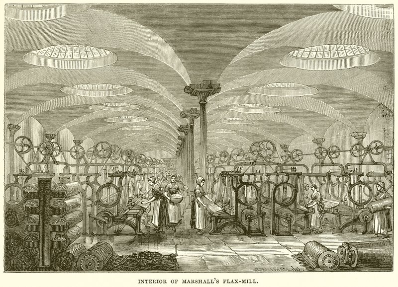 Interior del molino de lino de Marshall de English School