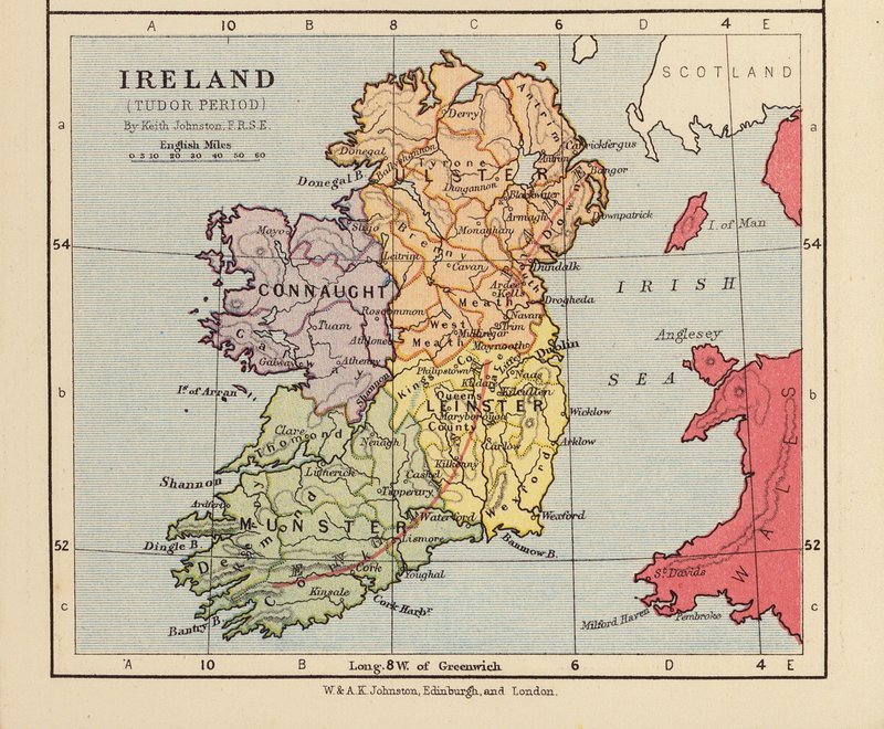 Irlanda, Período Tudor (litografía en color) de English School