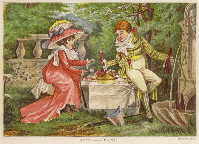 Junio: un picnic (litografia en color) de English School