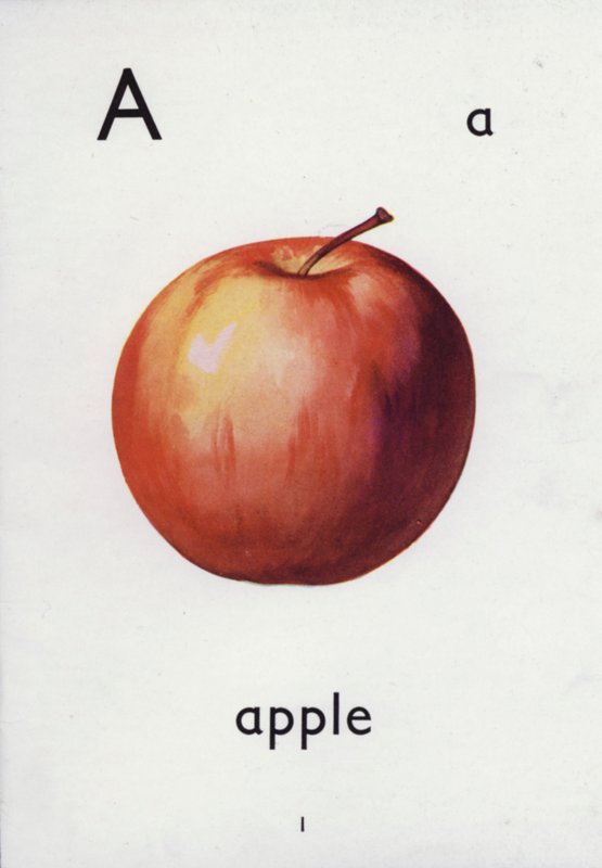 Letra A, manzana (litografía a color) de English School