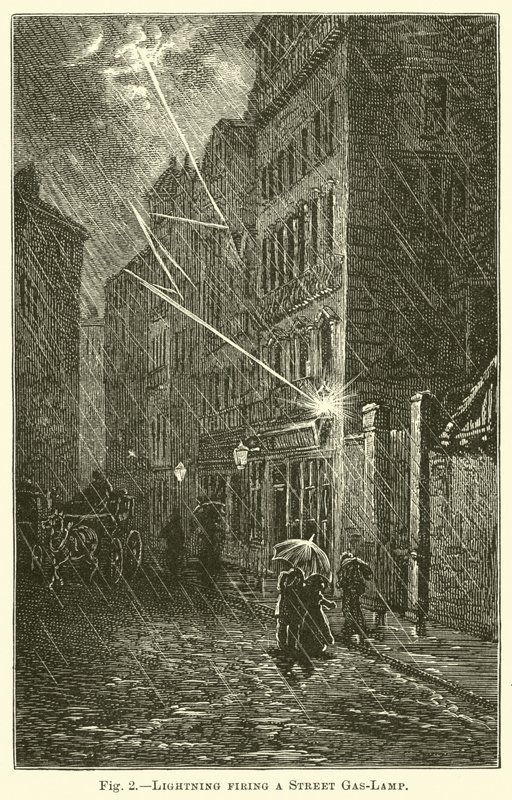 Relámpago encendiendo una lámpara de gas de la calle de English School