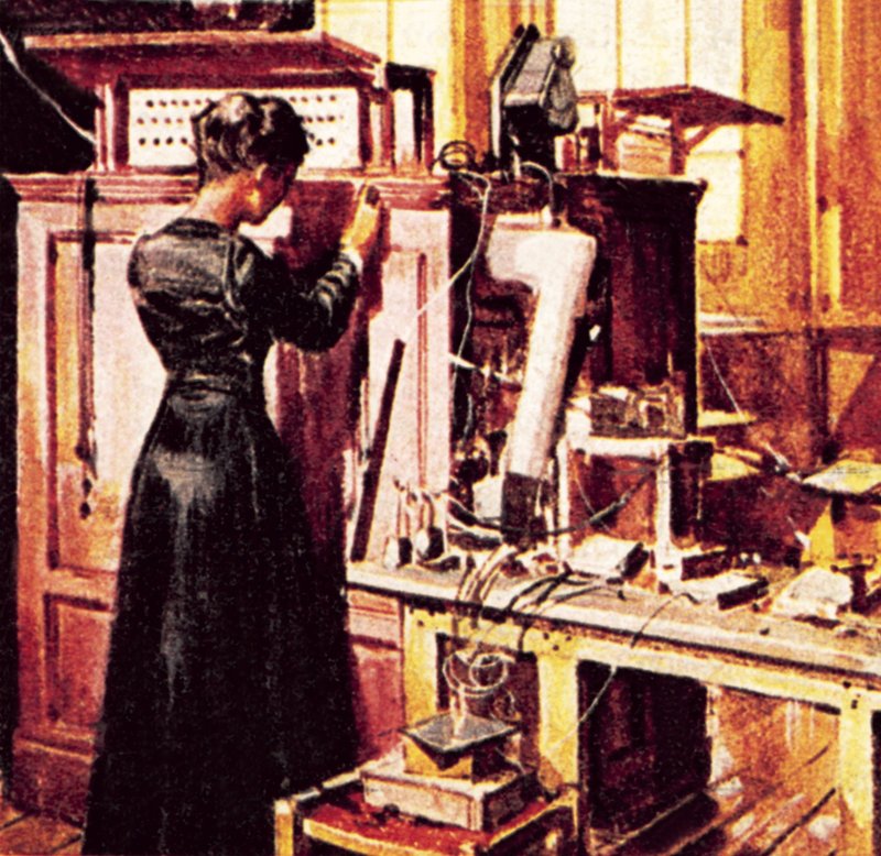Madame Curie en su laboratorio de English School