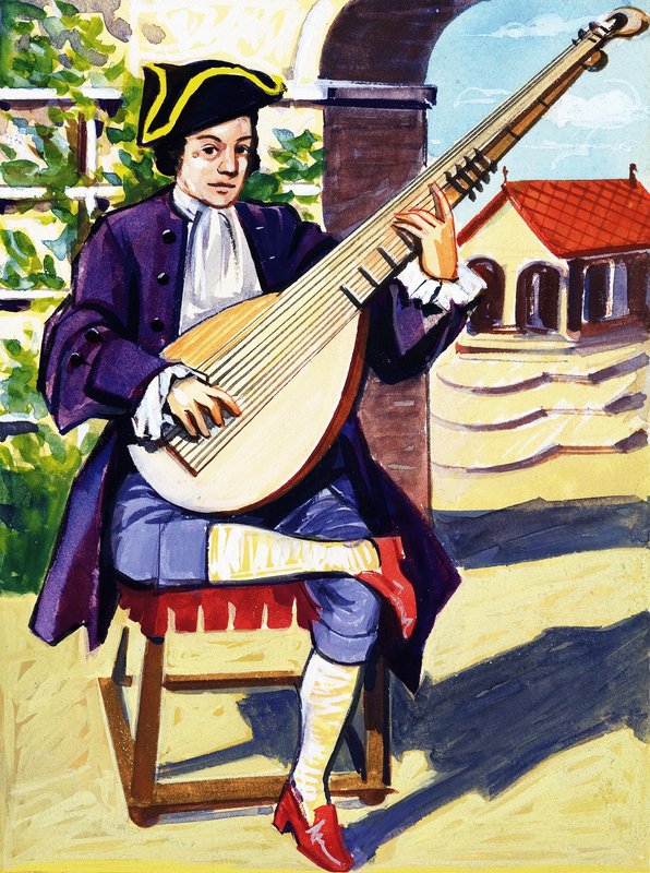 Hombre tocando el archilaúd de English School
