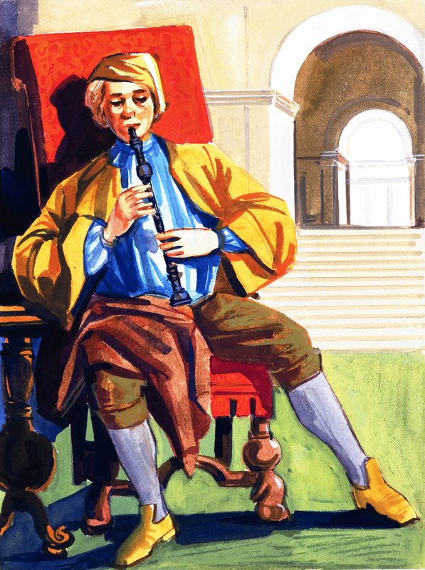 Hombre tocando una flauta de English School