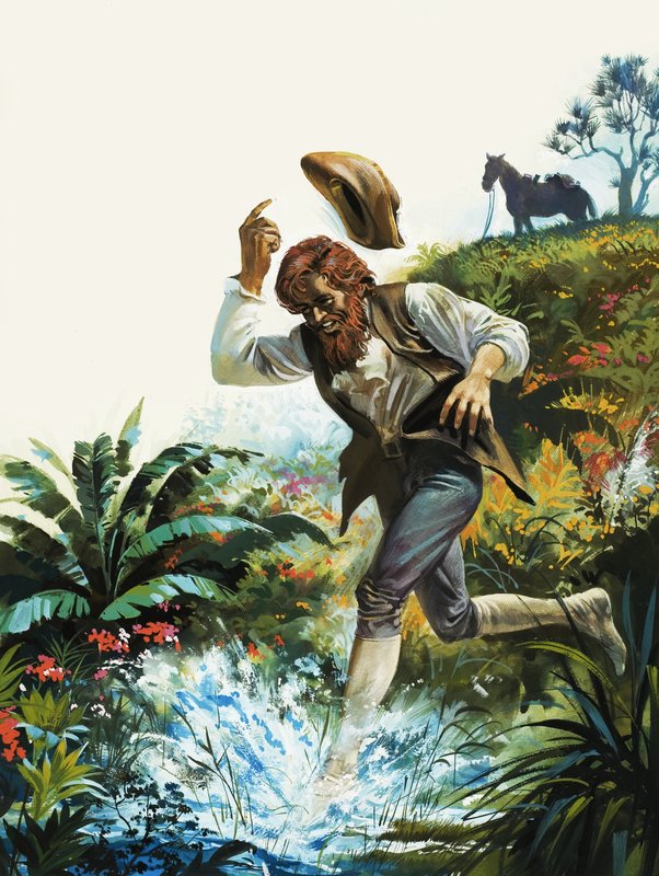 Hombre corriendo hacia un arroyo de English School