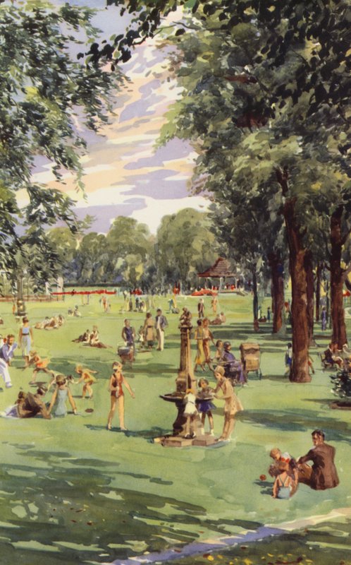 Manchester: En Alexandra Park (litografia en color) de English School