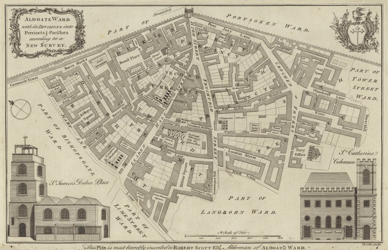 Mapa del distrito de Aldgate, Londres de English School