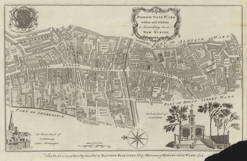 Mapa del distrito de Bishopsgate, Londres de English School