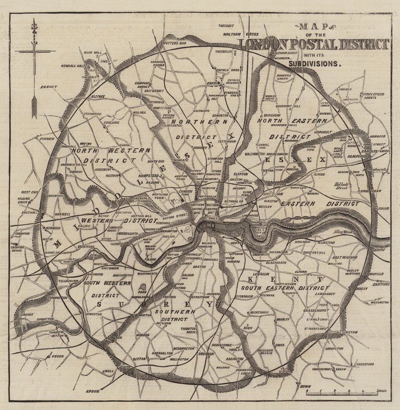 Mapa de los distritos postales de Londres (grabado) de English School