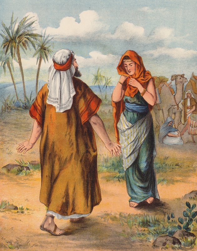 Encuentro de Isaac y Rebeca (litografía en color) de English School