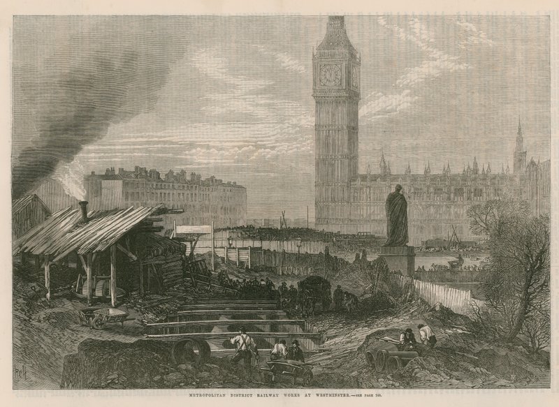 Obras del Ferrocarril del Distrito Metropolitano en Westminster de English School