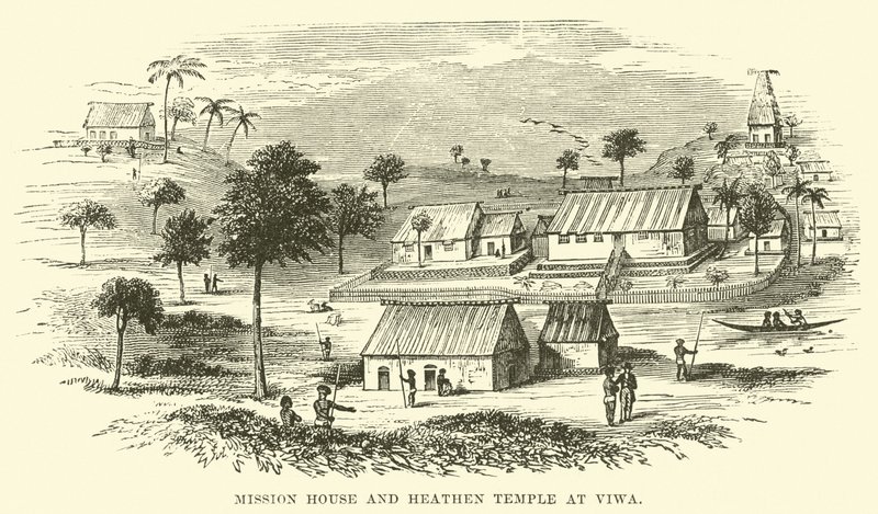 Casa misionera y templo pagano en Viwa de English School