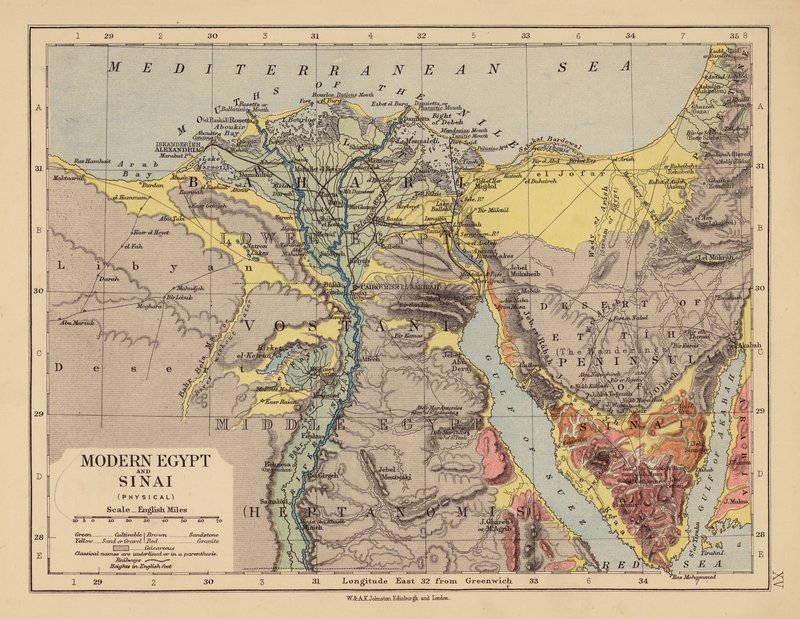 Egipto moderno y Sinaí (litografía en color) de English School
