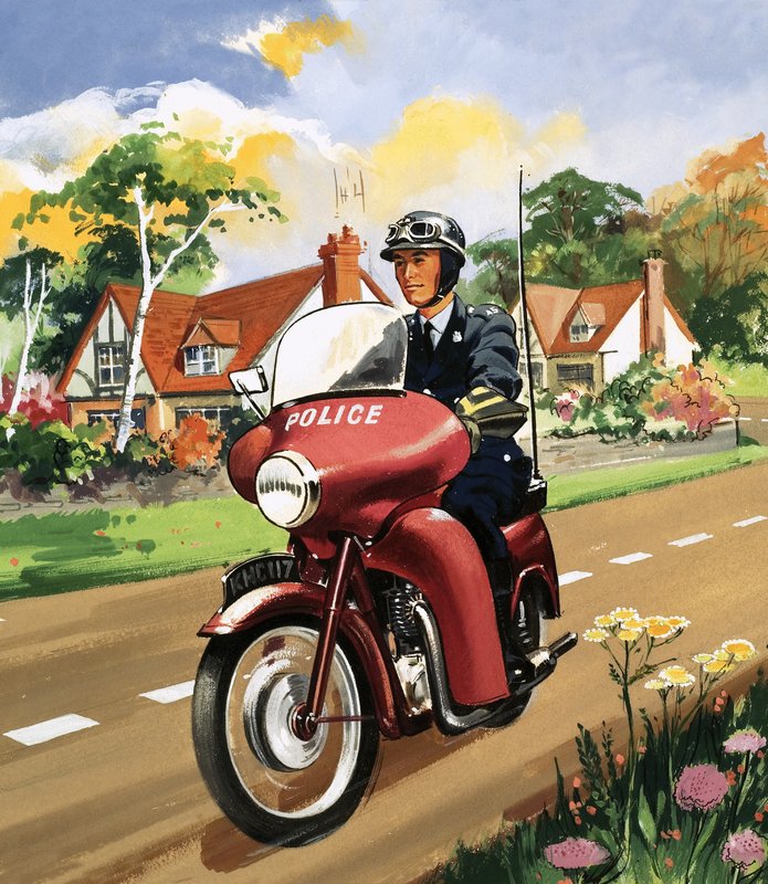 Policía en motocicleta de English School