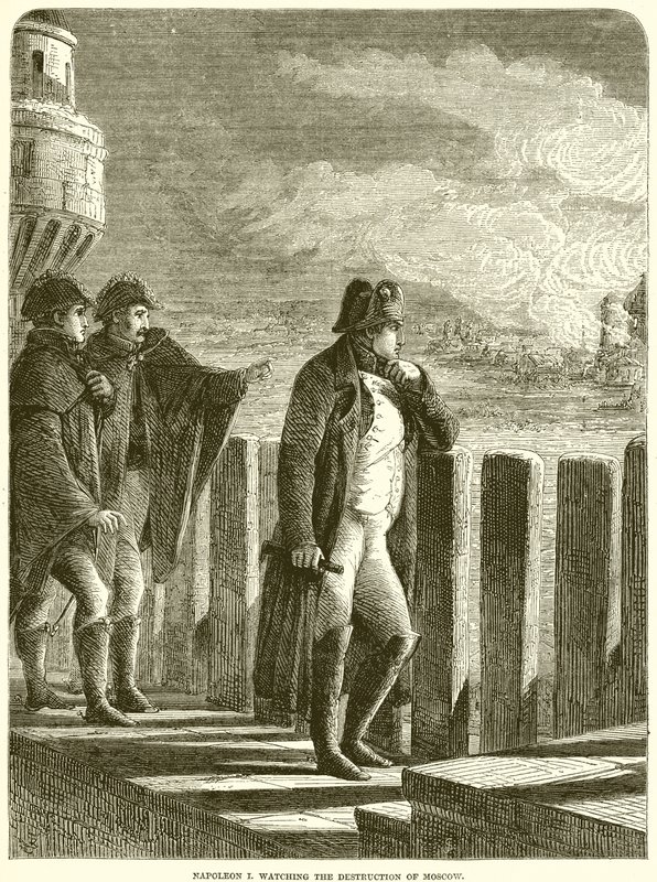 Napoleón I observando la destrucción de Moscú de English School