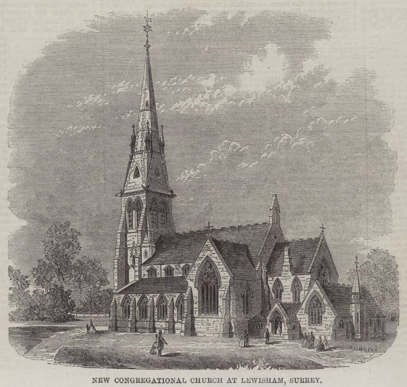 Nueva Iglesia Congregacional en Lewisham, Surrey (grabado) de English School