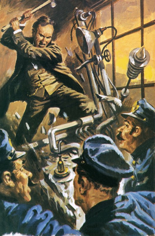 Nikola Tesla destruyendo su máquina de English School