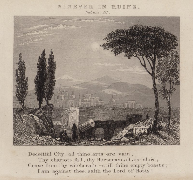 Nínive en ruinas, Nahúm III (grabado) de English School
