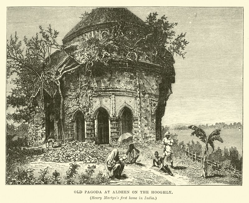 Antigua pagoda en Aldeen en el Hooghly de English School