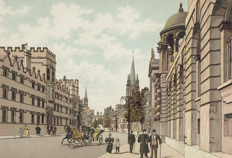 Oxford: High Street (litografía en color) de English School