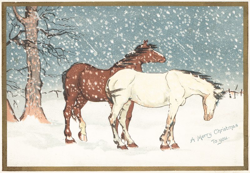 Ponis en la nieve, tarjeta de Navidad de English School