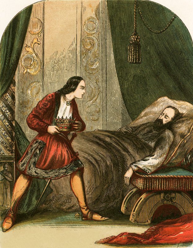 El príncipe Enrique llevándose la corona de su padre de English School