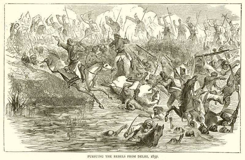 Persiguiendo a los Rebeldes desde Delhi, 1857 de English School