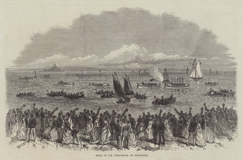 Carrera de seis botes salvavidas en Penzance de English School