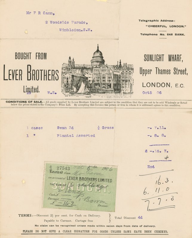 Recibo para Lever Brothers Limited de English School