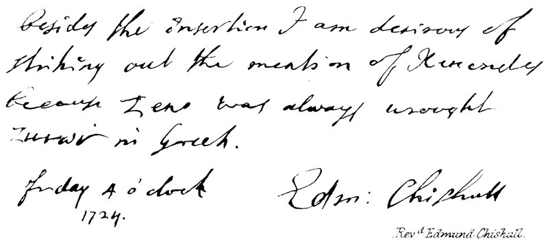 Revd Edmund Chishull de English School