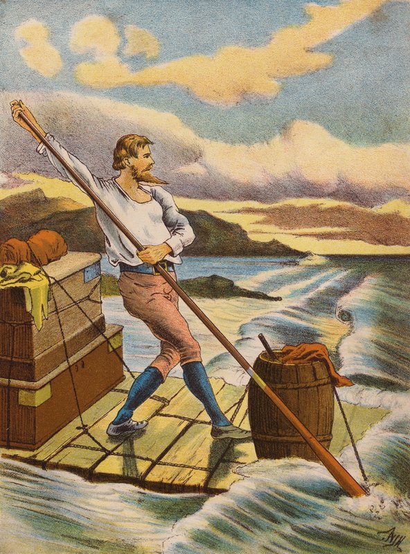 Robinson Crusoe (litografía en color) de English School