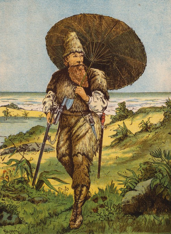 Robinson Crusoe (litografía en color) de English School