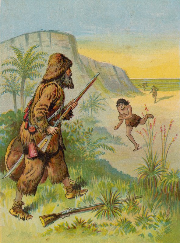Robinson Crusoe salvando la vida de Viernes de English School