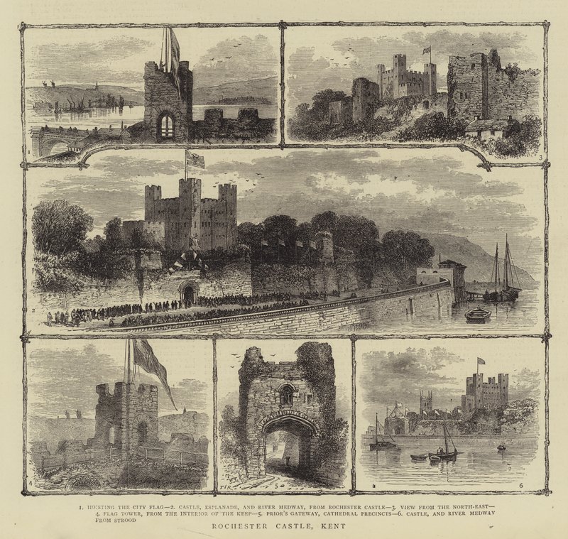 Castillo de Rochester, Kent (grabado) de English School