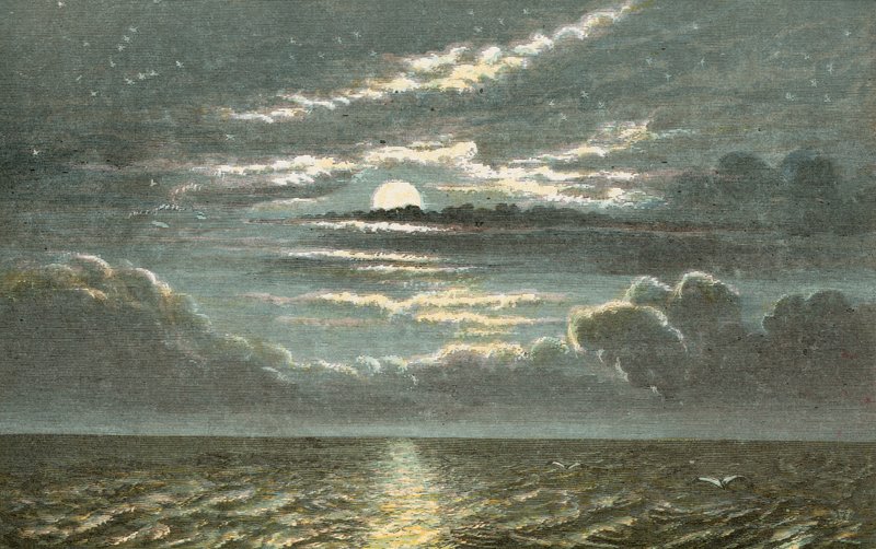 Mar en la noche con luna llena de English School