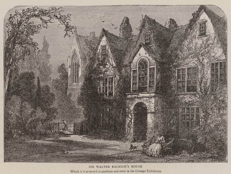 La casa de Sir Walter Raleigh (grabado) de English School