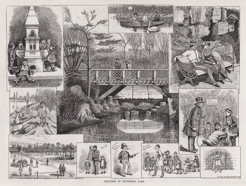 Bocetos en Battersea Park (grabado) de English School
