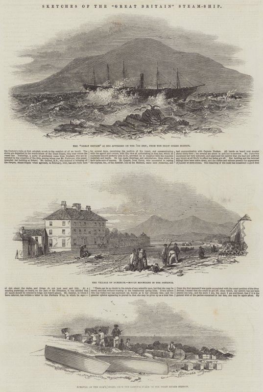 Bocetos del Barco de Vapor "Great Britain" (grabado) de English School