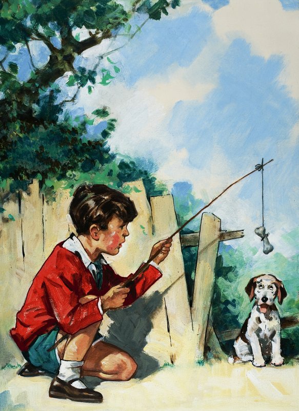 Tentando a un perro de English School