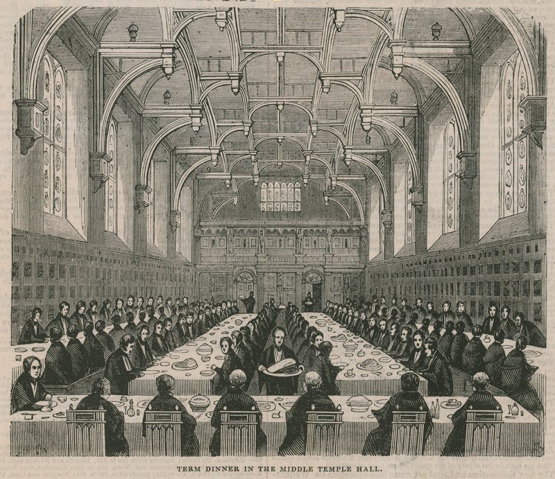 Cena de término en el Middle Temple Hall de English School