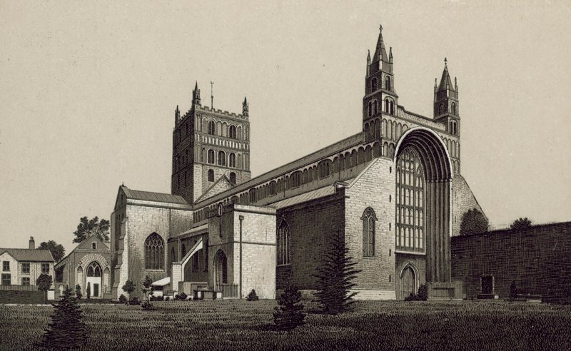 Abadía de Tewkesbury (litografía) de English School