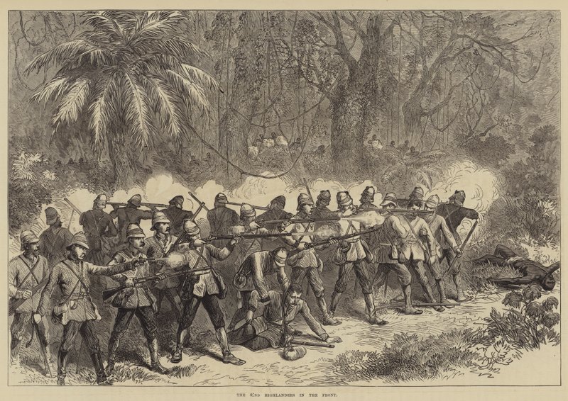 Los 42º Highlanders en el frente (grabado) de English School