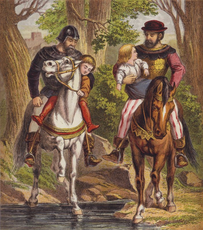 Los niños en el bosque (litografía a color) de English School