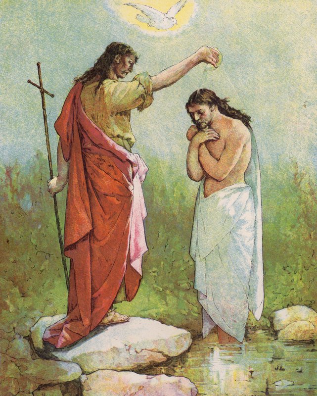 El Bautismo de Cristo (litografía en color) de English School