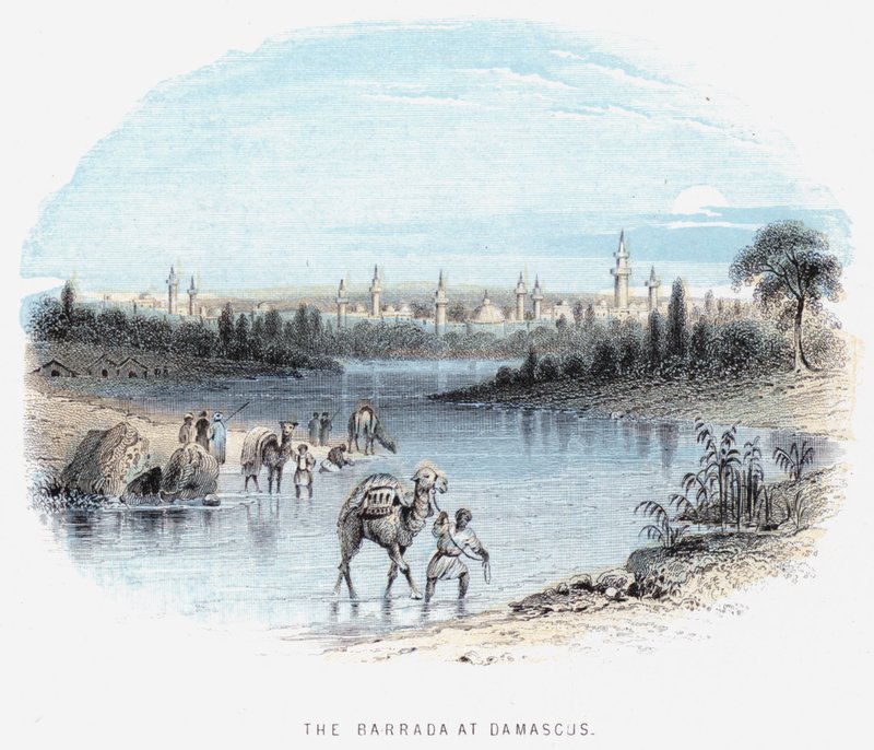 El Barrada en Damasco (grabado en color) de English School