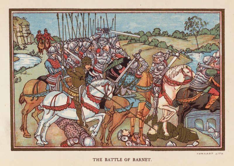 La batalla de Barnet (litografía en color) de English School