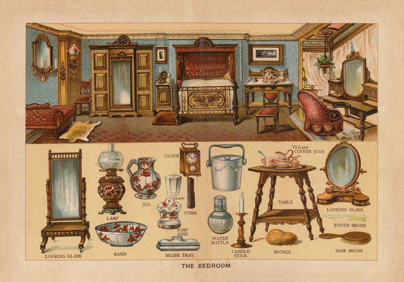 El dormitorio (litografía en color) de English School