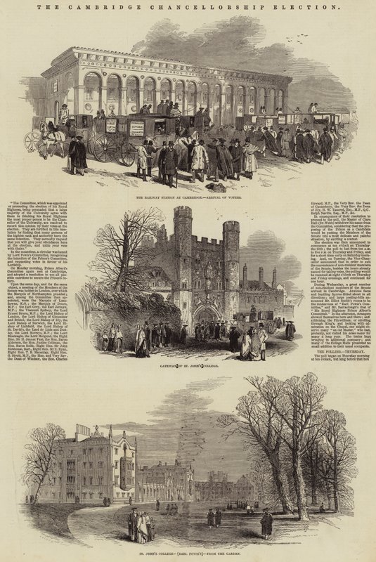 Elección de la Cancillería de Cambridge (grabado) de English School
